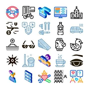 Collection of various modern technology and lifestyle icons Ilustración de archivo