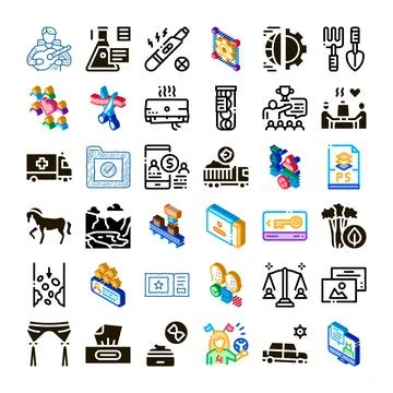 Collection of various modern technology and business icons Illustrazione stock