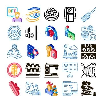 Collection of various modern technology, lifestyle, and industry icons Stock Illustration