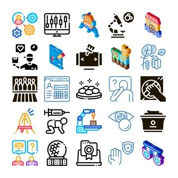 Collection of various modern technology science and management icons Stock Illustration