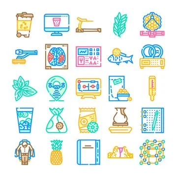 Collection of various modern technology science and health icons Stock Illustration