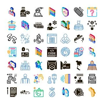 Collection of various modern themed isometric icons Stock Illustration