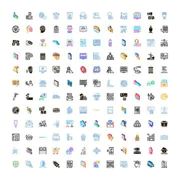 Collection of various modern web and mobile application graphic icons Stock Illustration