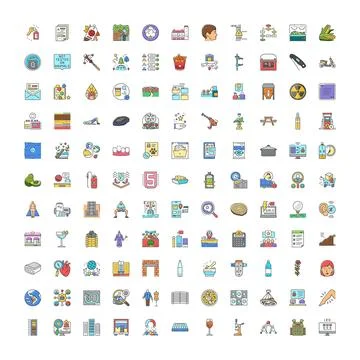 Collection of various modern web flat color icons Illustrazione stock