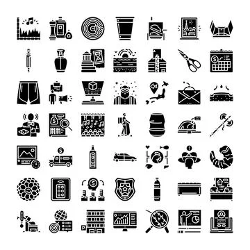 Collection of various modern web solid icons Stock Illustration