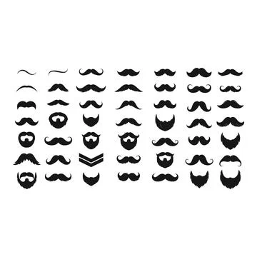 Collection of various mustache and beard silhouettes in different styles an.. Stock Illustration