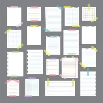 Collection of various note papers with different tape strips. Cute design e.. Stock Illustration