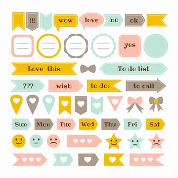 Collection of various note papers with different tape strips. Cute design e.. Illustrazione stock