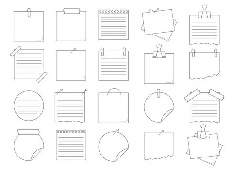 Collection of various note papers. Hand drawn doodle notepaper for messages Stock Illustration