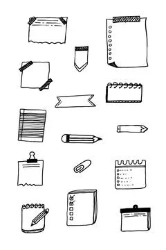 Collection of various note papers. Hand drawn doodle notepaper for messages set Illustrazione stock