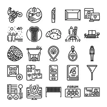Collection of various outline flat design icons Stock Illustration