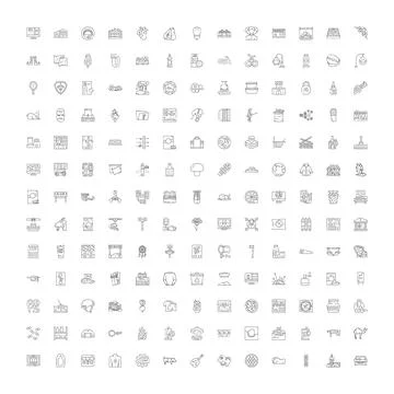 Collection of various outline icons elements set Illustrazione stock