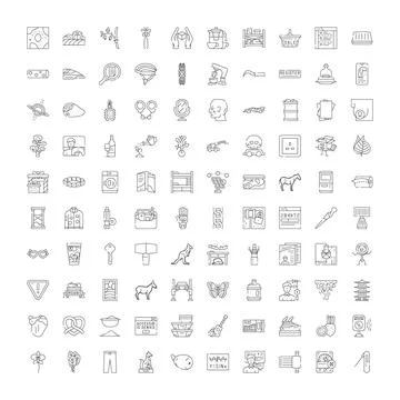 Collection of various outline icons elements set Stock Illustration