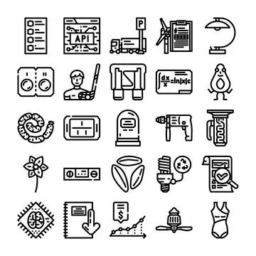Collection of various outline icons featuring diverse subjects Stockillustratie