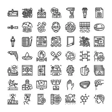 Collection of various outline icons for web interface Stock Illustration