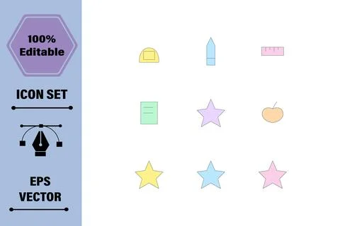 Collection of Various Pastel Colored Geometric Shapes and Icons for Graphic.. Stock Illustration
