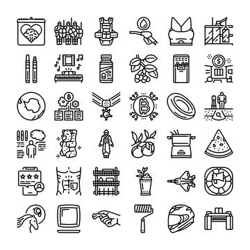 Collection of various pixel perfect line icons representing diverse concepts Stock Illustration
