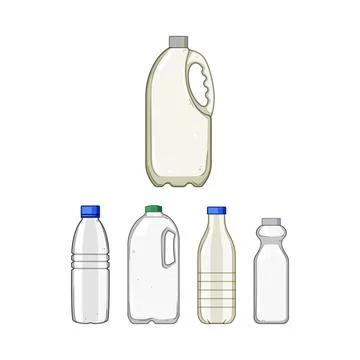 Collection of various plastic and glass beverage bottles Stock Illustration