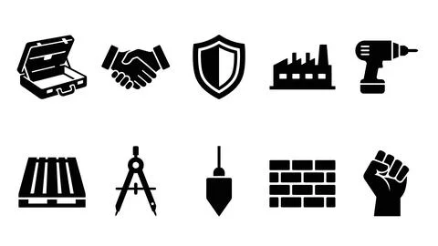 Collection of various professional work and tools icons. Stockillustratie