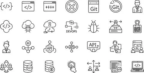 Collection of various programming and development related icons イラスト素材