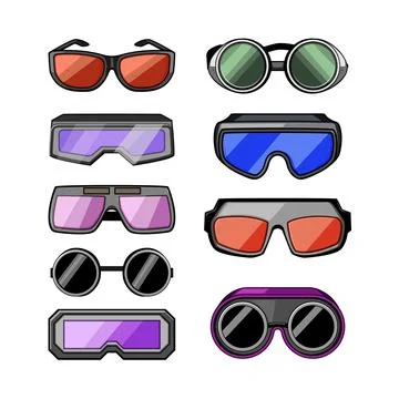 Collection of various protective eyewear glasses set Stock Illustration