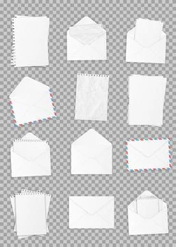 Collection of various realistic white papers. Office paper of different types Illustrazione stock