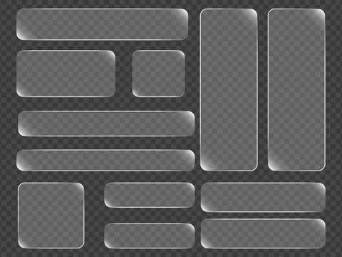 A collection of various rectangular and square glass-effect UI buttons and pa Stock Illustration