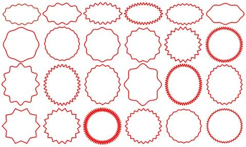 Collection of various red jagged and wavy frame or label shapes 스톡 일러스트