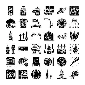 Collection of various science and technology glyph icons Stock Illustration