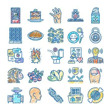 Collection of various science and technology hand drawn icons Stock Illustration