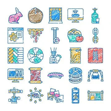 Collection of various scribble art linear icons Stock Illustration