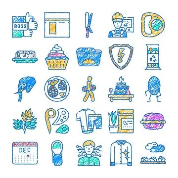 Collection of various scribble doodle icons for web Stock Illustration