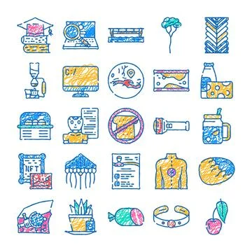 Collection of various scribble style outline icons Illustrazione stock