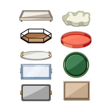 Collection of various serving and decorative trays set Stock Illustration