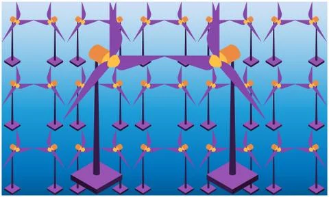 Collection of various size of windmill on abstract background Stock Illustration