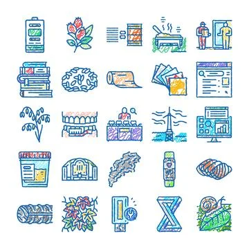 Collection of various sketch doodle vector icons Stock Illustration