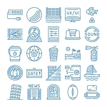 Collection of various sketch ux ui web icons Ilustración de archivo