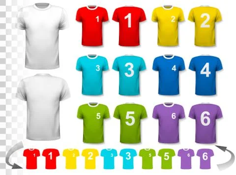 Collection of various soccer jerseys with numbers. The T-shirt is transparent Stock Illustration
