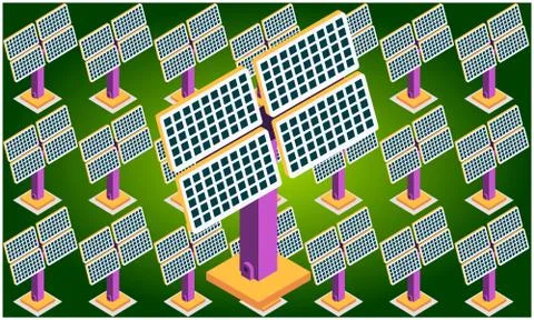 Collection of various solar panel on abstract background Illustrazione stock
