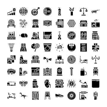 Collection of various solid black flat design icons Illustrazione stock