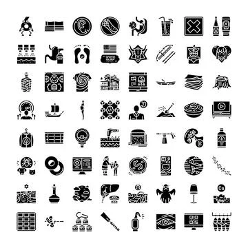 Collection of various solid black glyph icons Illustrazione stock