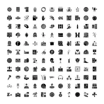 Collection of various solid black glyph icons Stockillustratie