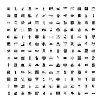 Collection of various solid glyph icons for web design Stock Illustration