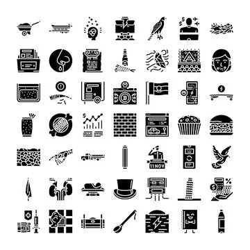 Collection of various solid glyph icons with concepts Stock Illustration