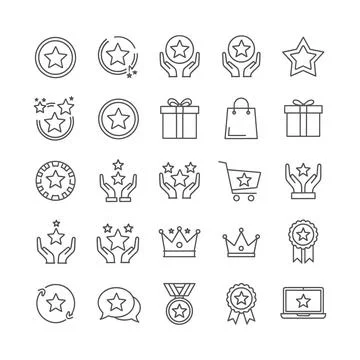 Collection of various starthemed icons featuring awards trophies gifts shop.. Stock Illustration
