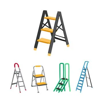 Collection of various step ladders and stools Stock Illustration