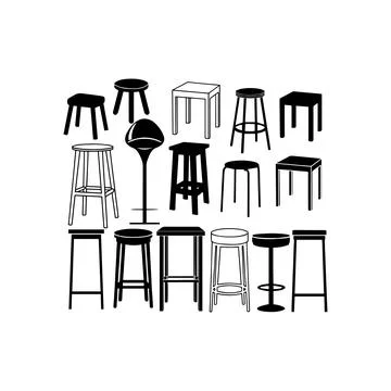 Collection of Various Stool Silhouettes. Vector icon. Stock Illustration