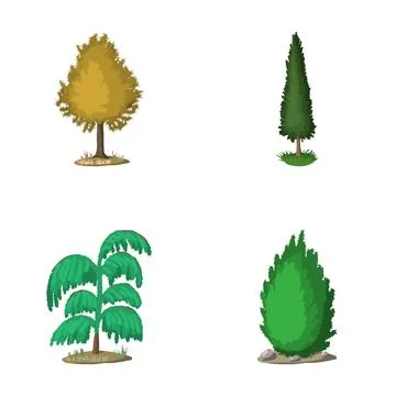 Collection of various stylized plants and trees Ilustración de archivo