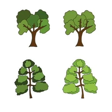 Collection of various trees. Isolated on a white background Stock Illustration