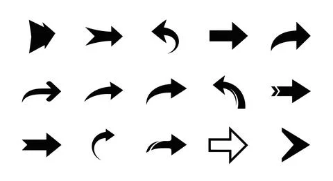 A collection of various types of arrows and curved lines pointing in differ.. Stock Illustration
